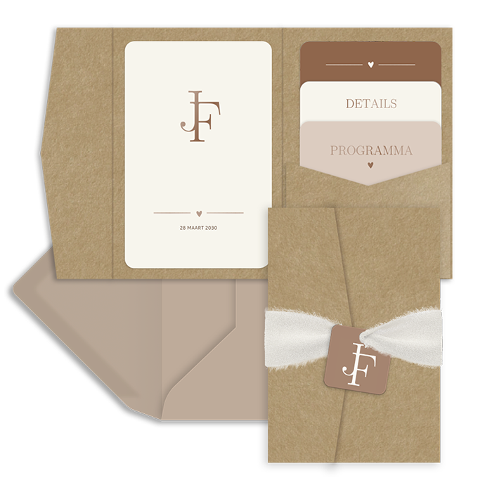 Classy pocketfold trouwkaart in trend kleuren