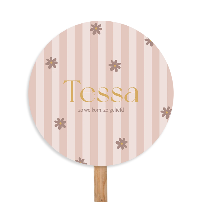 Rond tuinbord 80 cm met bloemetjes en streep