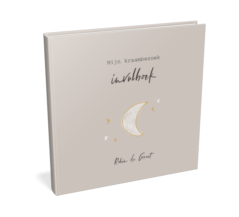 Kraambezoekboek taupe met maan en sterretjes