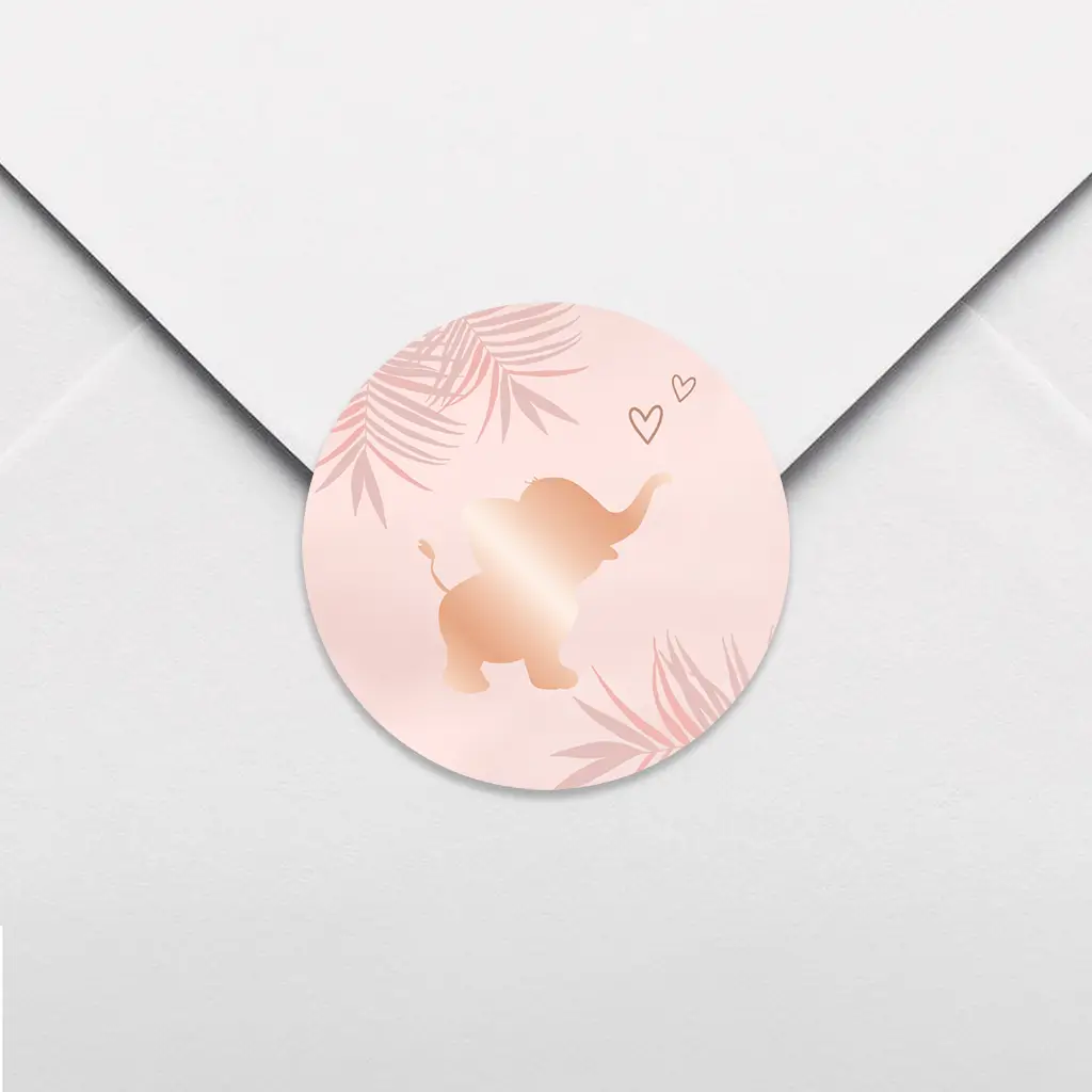 Lichtroze sluitsticker met olifantje en hartjes - per vel