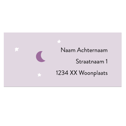 Adresstickers geboorte met maan sterren paars lila