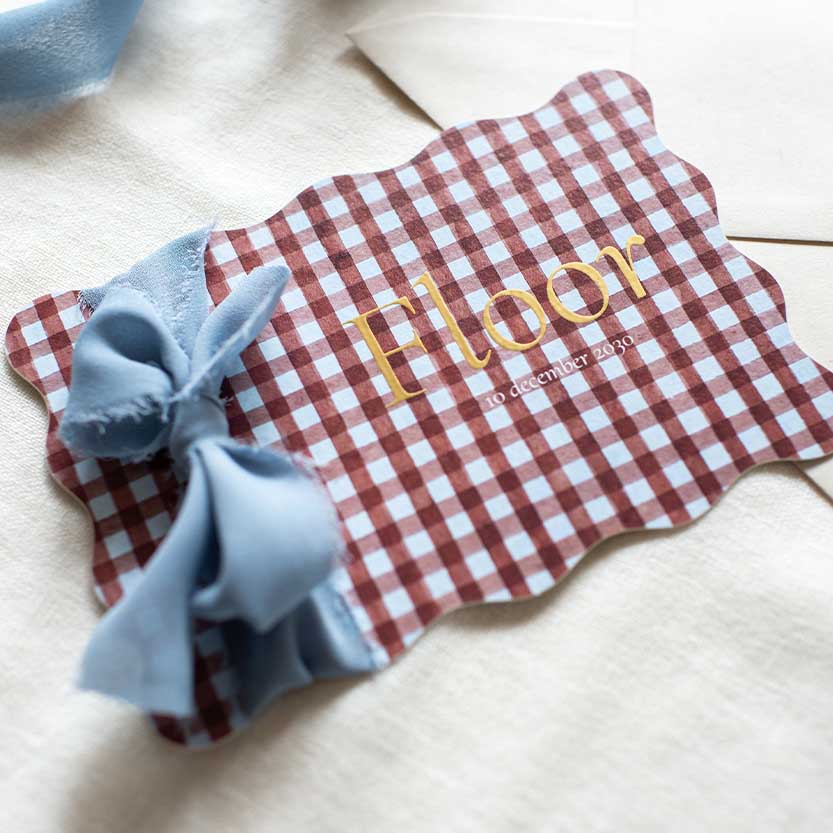 Geboortekaartje jongen gingham ruitjes blauw rood