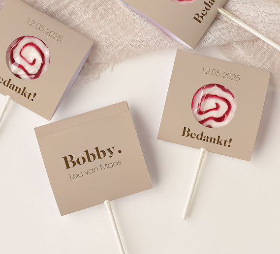 Doopsuiker lollyhoesje mokka minimalistisch | 3 stuks