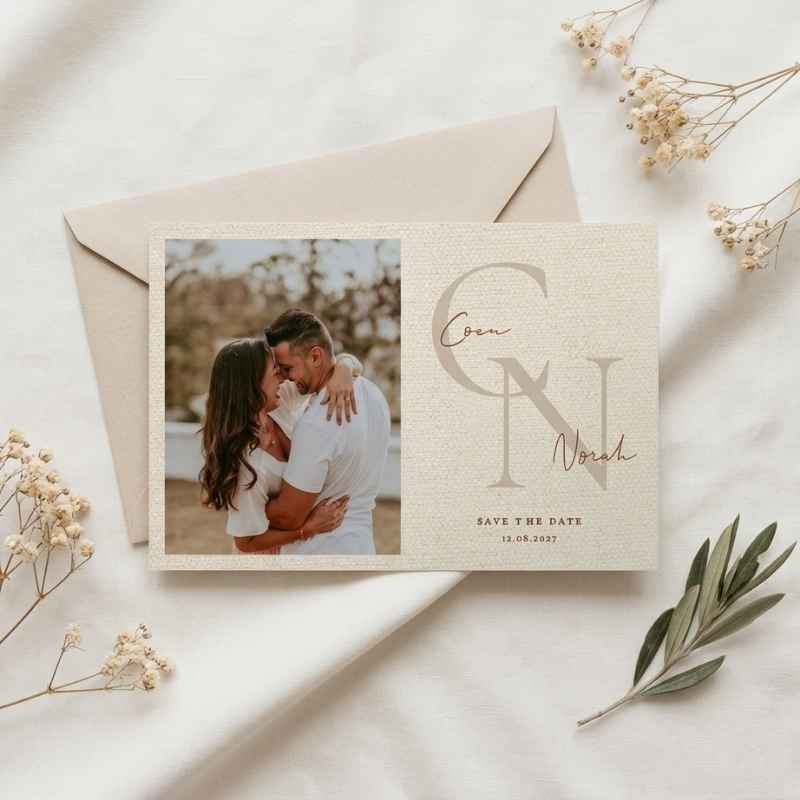 Save the Date kaart linnen look foto