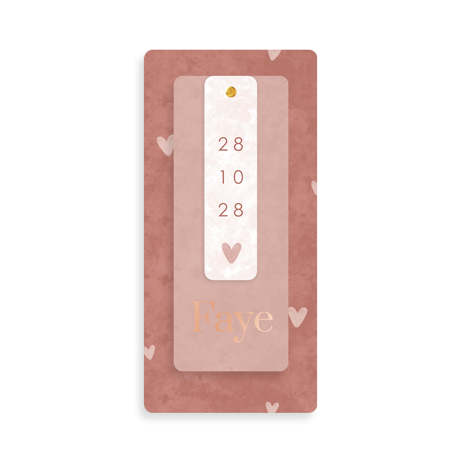 Label geboortekaartje roze met velvet-look en roségoudfolie