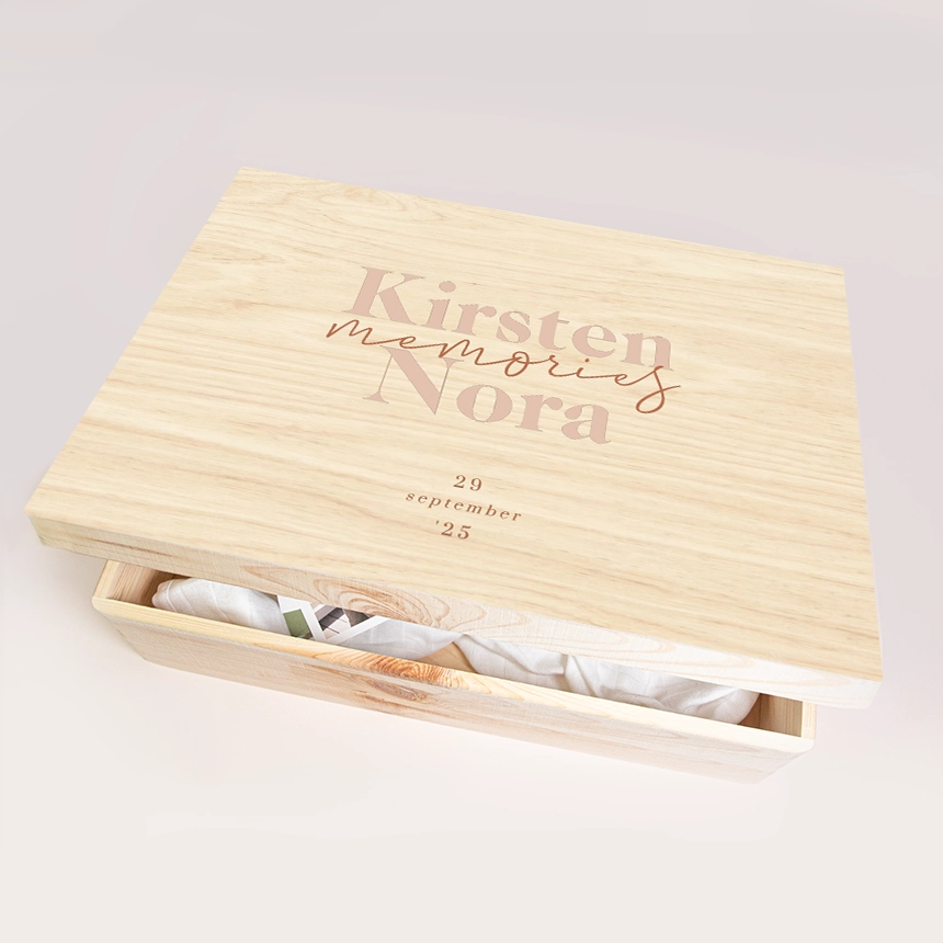 Herinneringsdoos bruiloft typografisch met terracotta kleuren