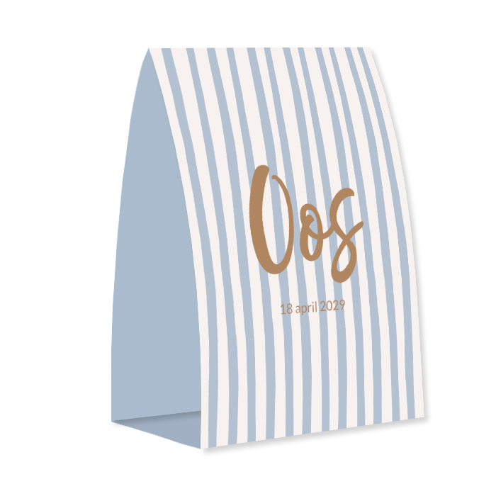 Geboortekaartje in tentvorm met blauwe streep print