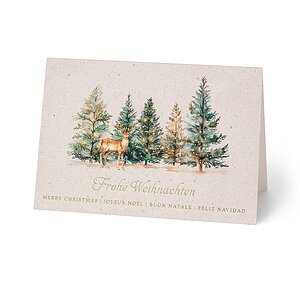 Geschäftliche Weihnachtskarte leuchtender Tannenwald veredelt mit Goldfolienprägung