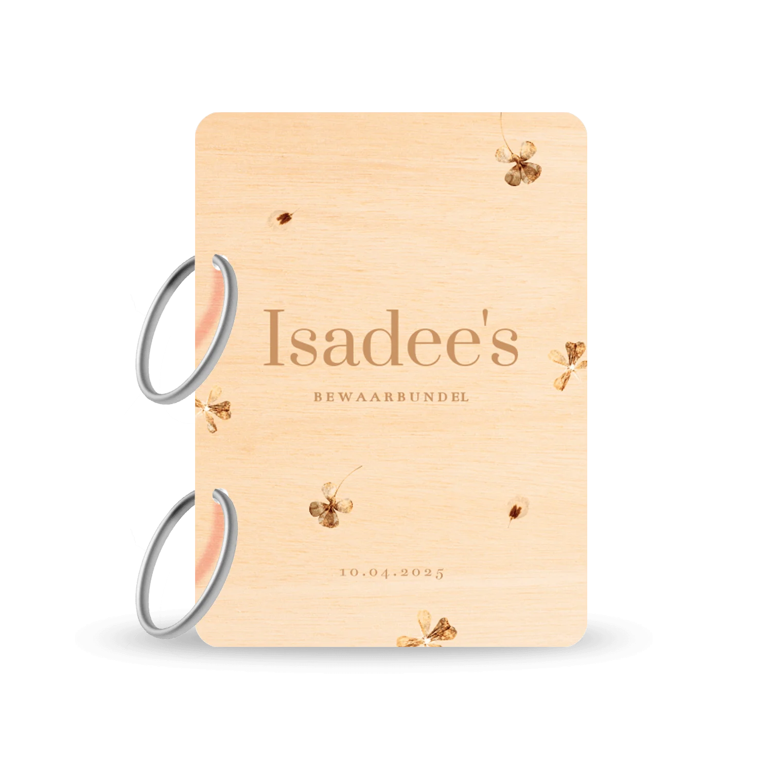 Bewaarbundel geboortekaartjes met neutrale geperste bloemen