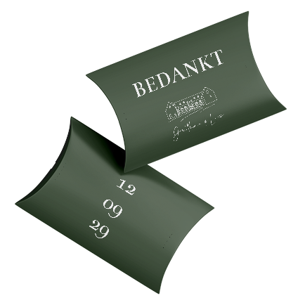 Pillow doosje gondeldoosje met trouwlocatie molen de zwaluw groen