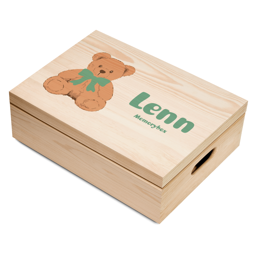 Memorybox geboorte met illustratie teddybeertje met strik
