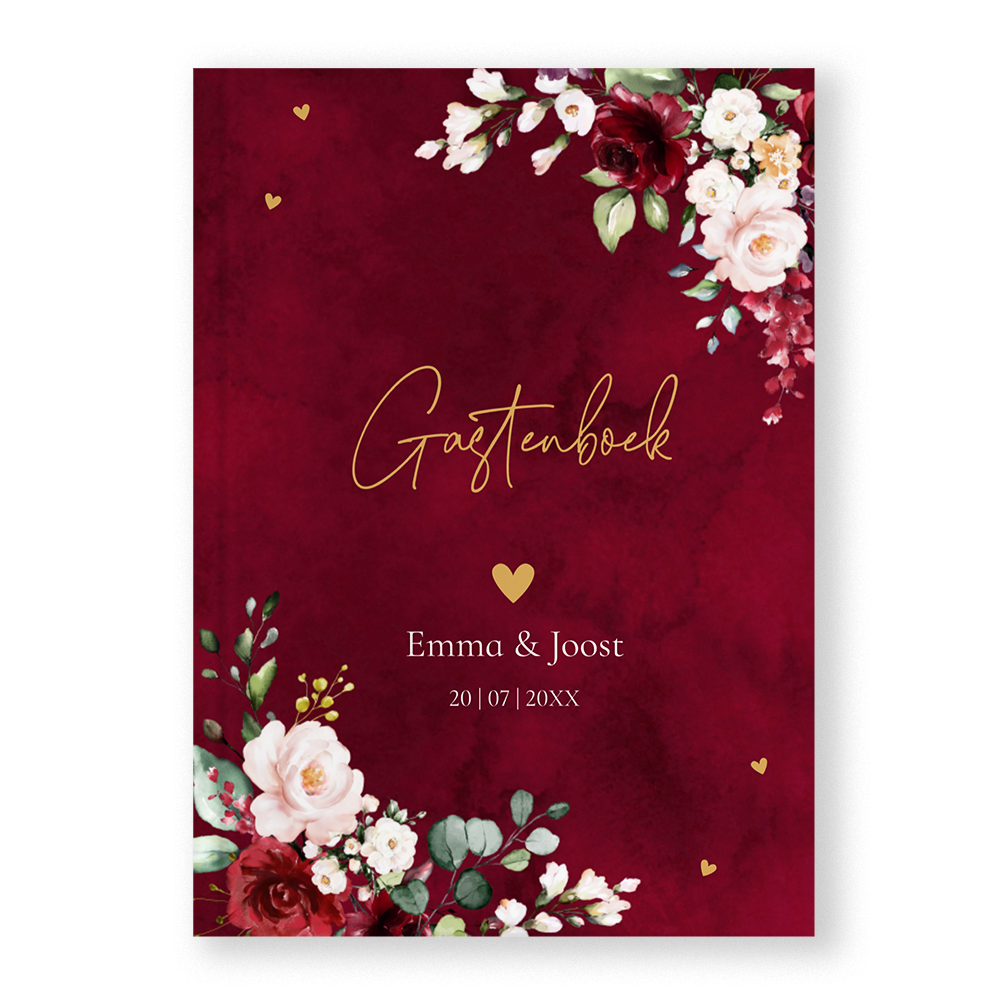 Gastenboek huwelijk rood bloemen