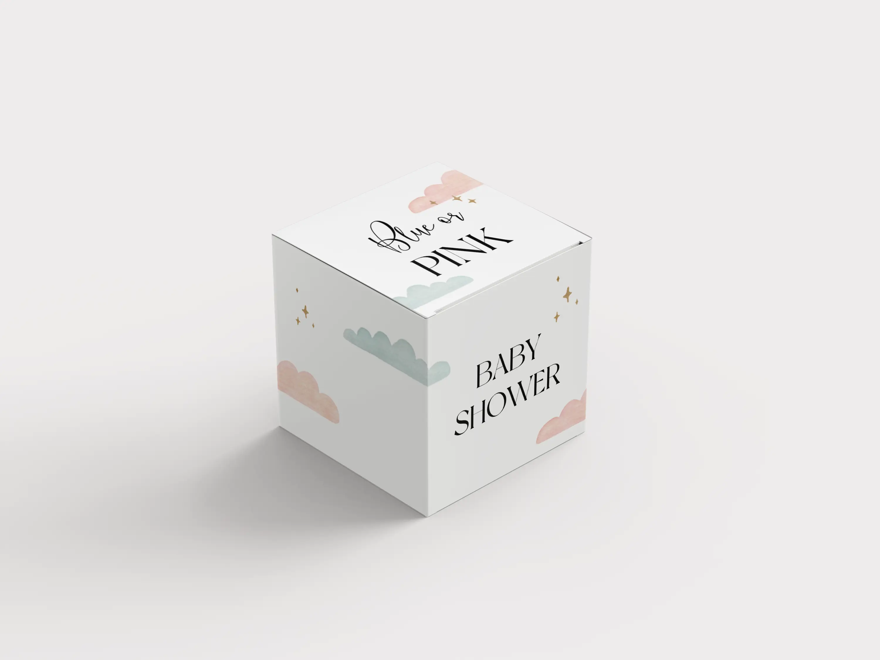 Bedankdoosje gender reveal met blauw/roze wolkjes