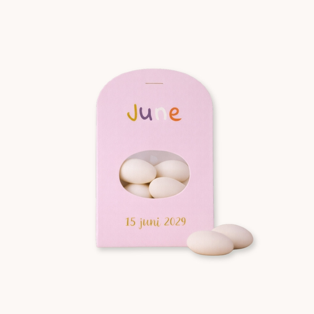 Doopsuiker wikkel meisje label kleurrijk strepen lila paars terracotta