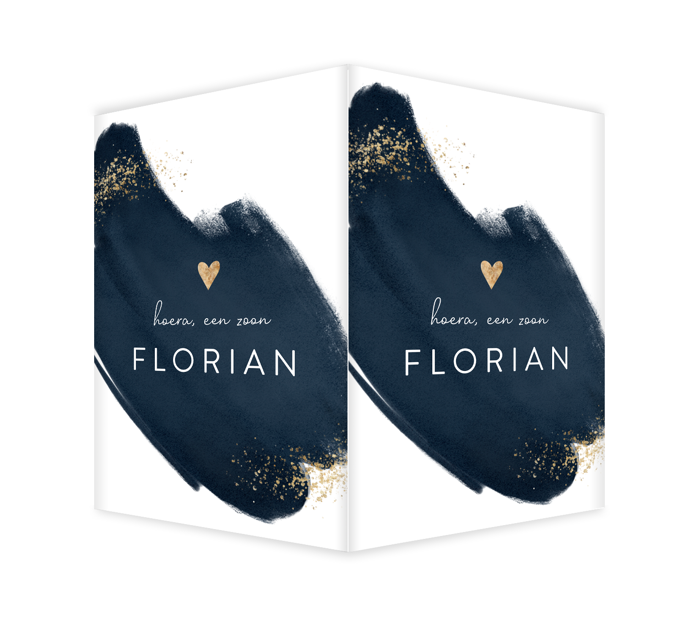 Blauw geboortebord met goudkleurige spetters en waterverf