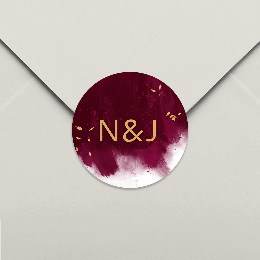 Aufkleber mit Initialen, roten Pinselstrichen und Blättern - 25 Stück