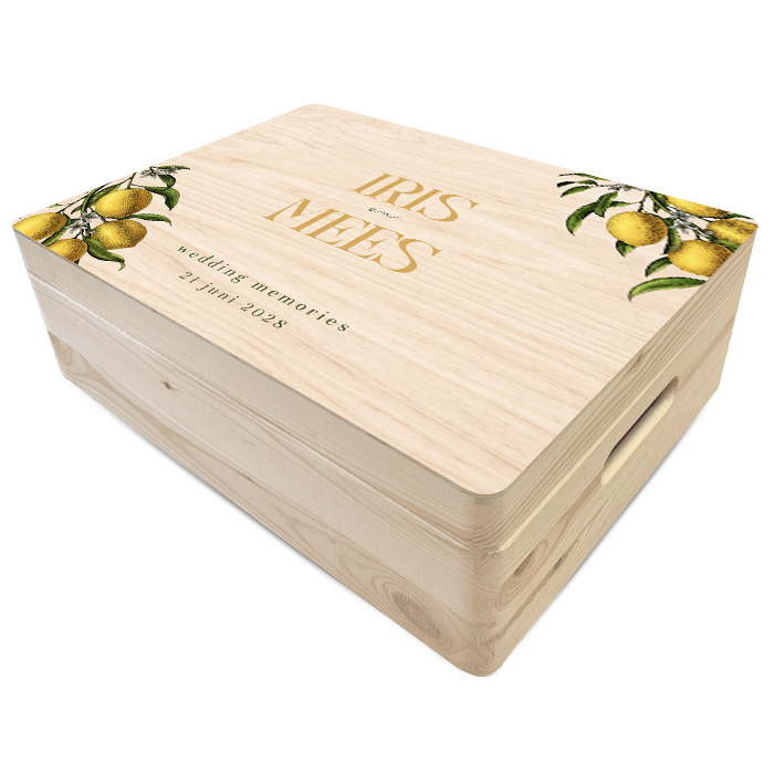 Memory box voor een bruiloft met frisse citroentjes