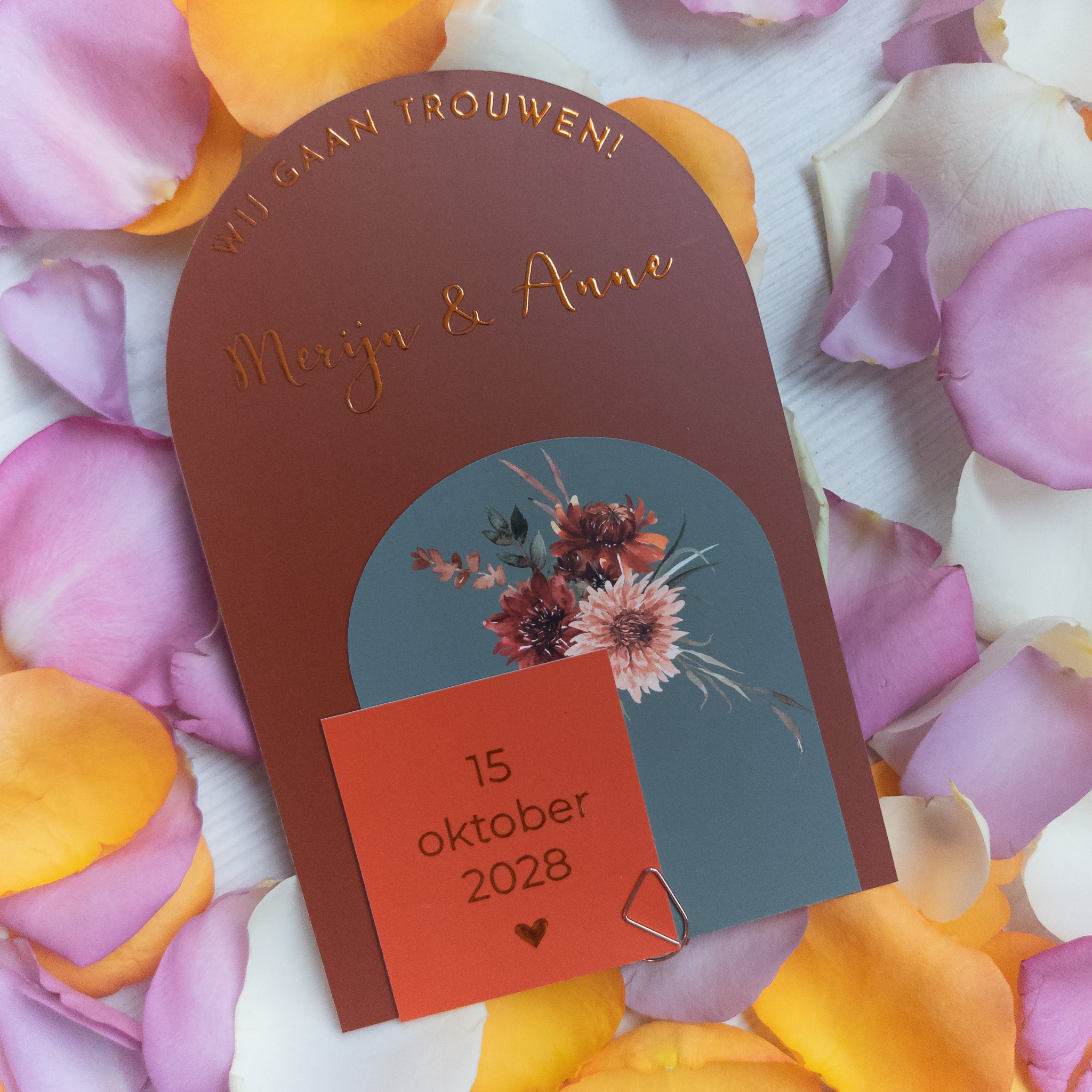 Trouwkaart in herfstkleuren 3 delen