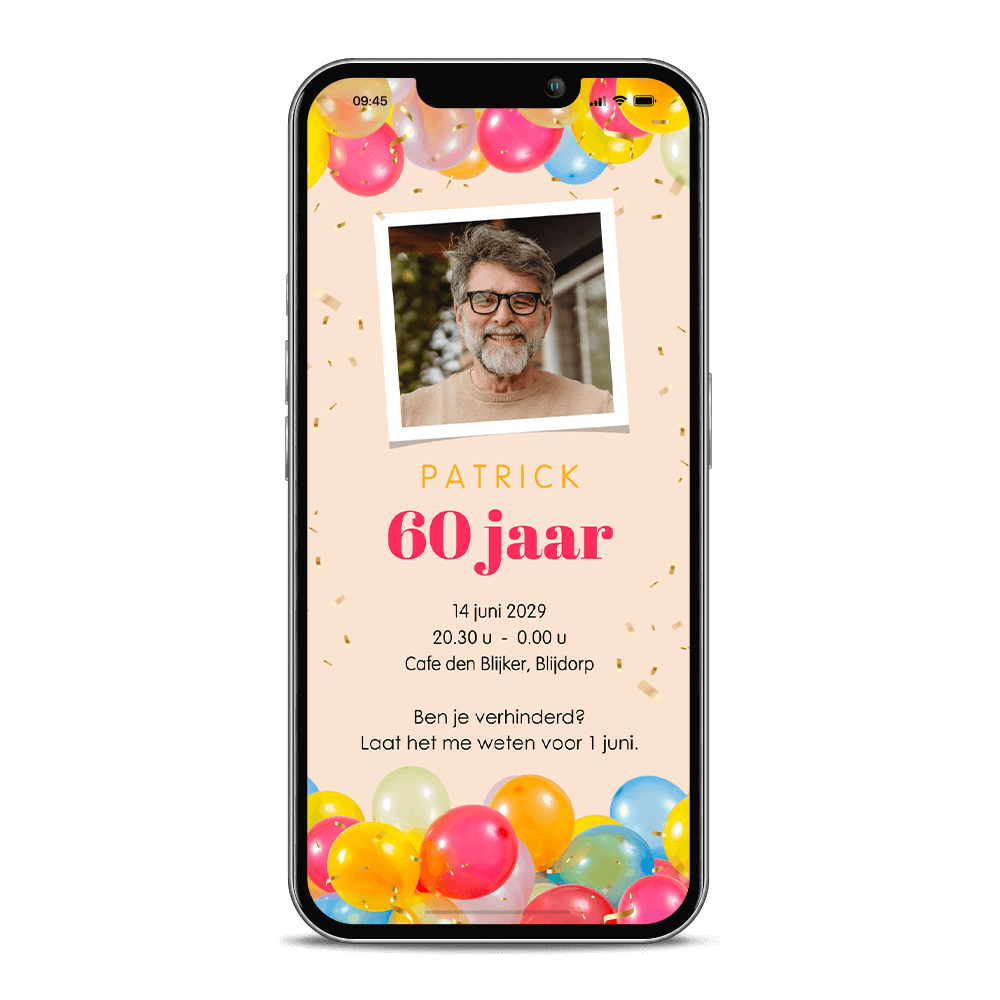 Feestelijke digitale uitnodiging voor een 60e verjaardag met ballonnen