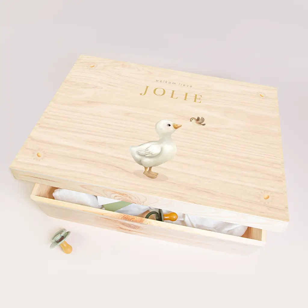 Memorybox met eendje, vogeltje en bloemen