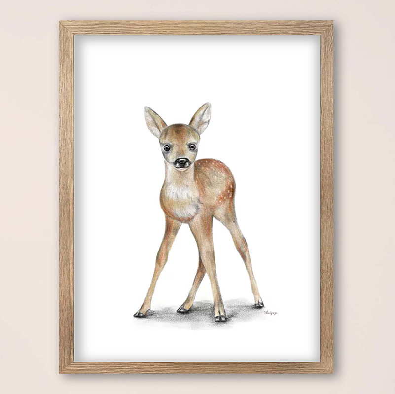 Poster realistische tekening schattig baby hertje