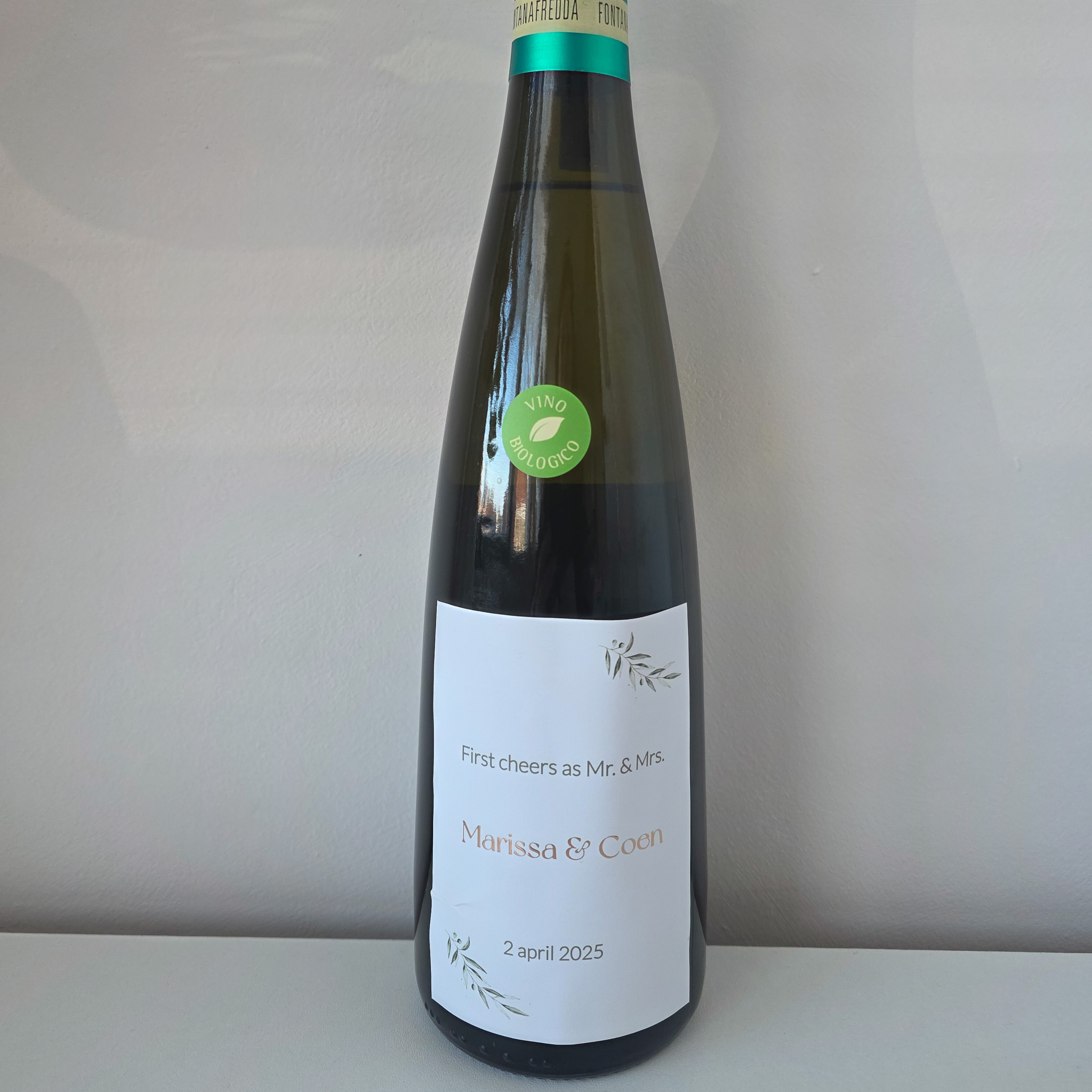 Wijn etiket olijftak rosefolie