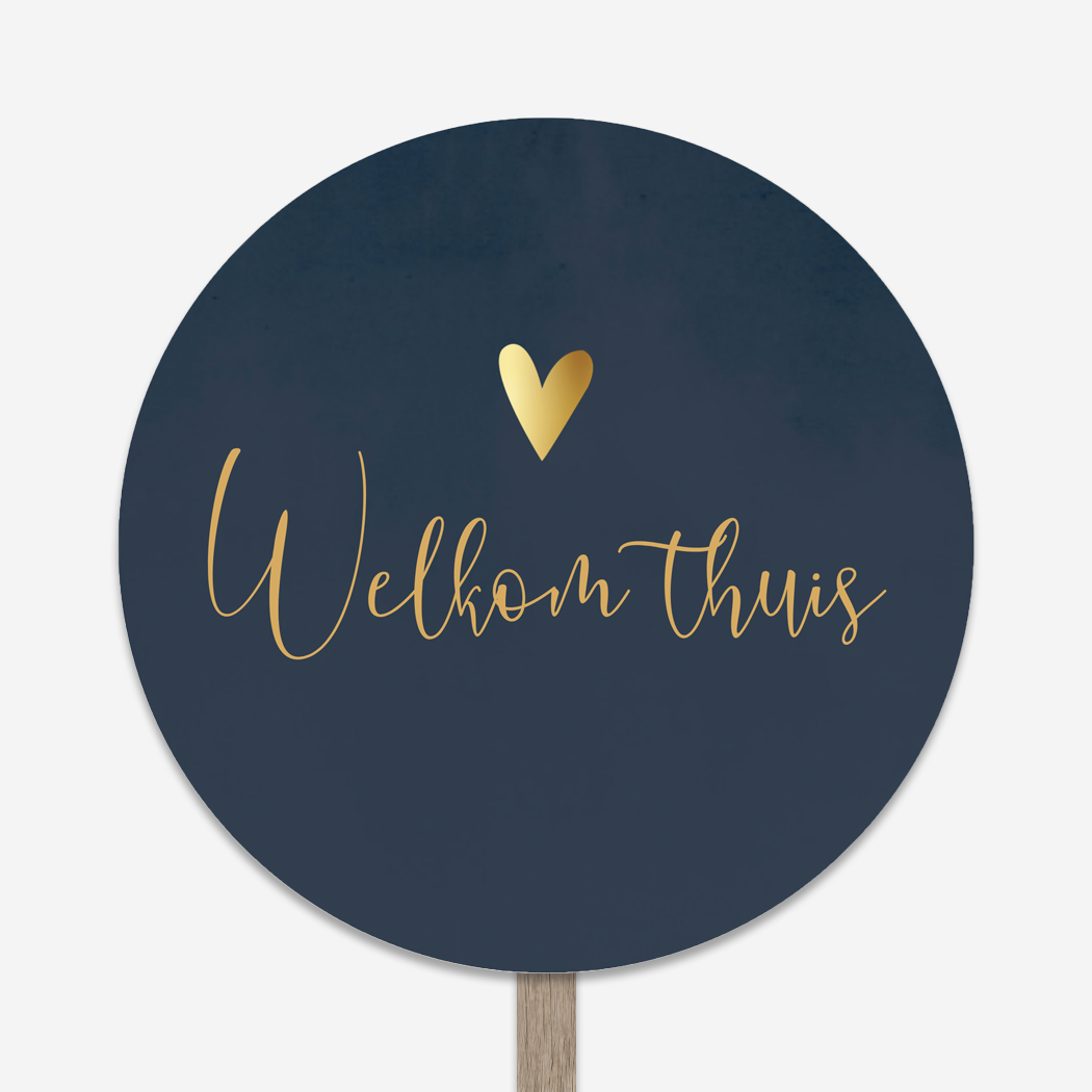 Welkomstbord Tuinbord Donkerblauw Rond Hartje