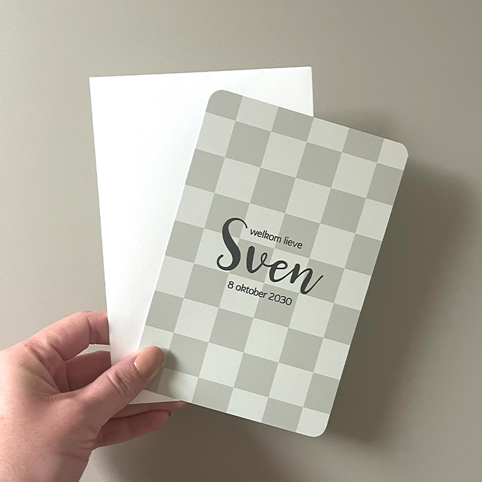 Hip geboortekaartje blokjes print sage groen