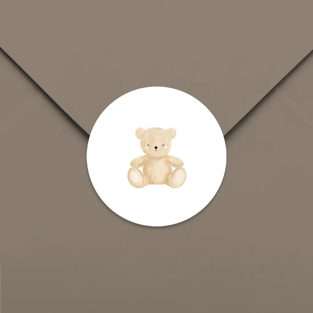 Sluitsticker wit met lieve teddybeer - per 25 stuks
