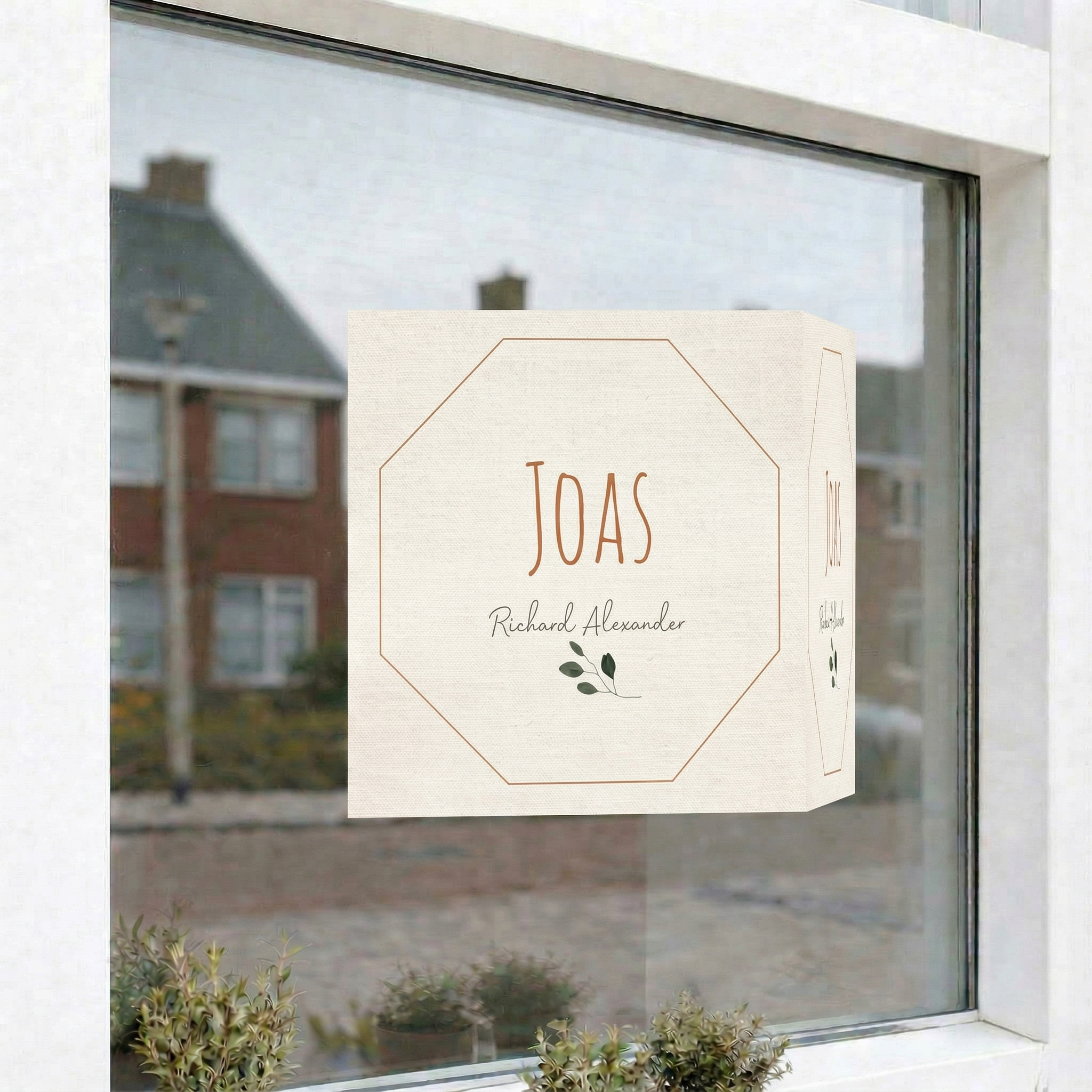 Geboortebord dubbel linnen look blaadje