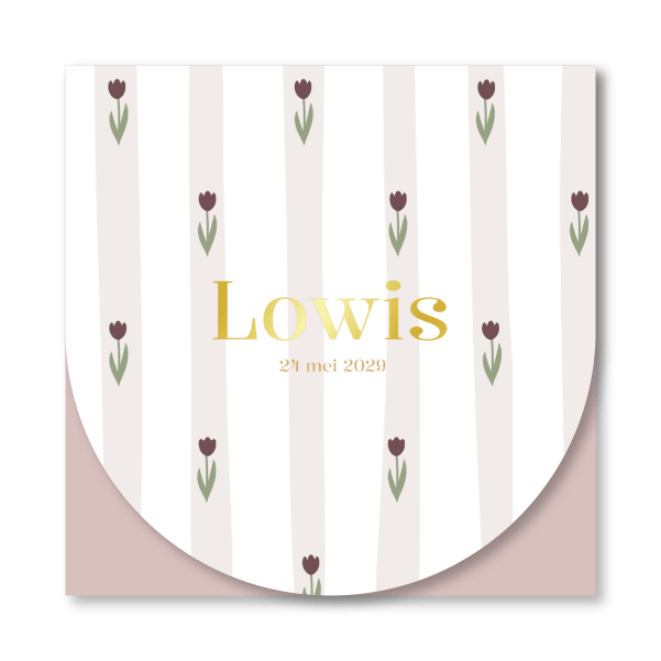 Geboortekaartje meisje met tulpjes en goudfolie 