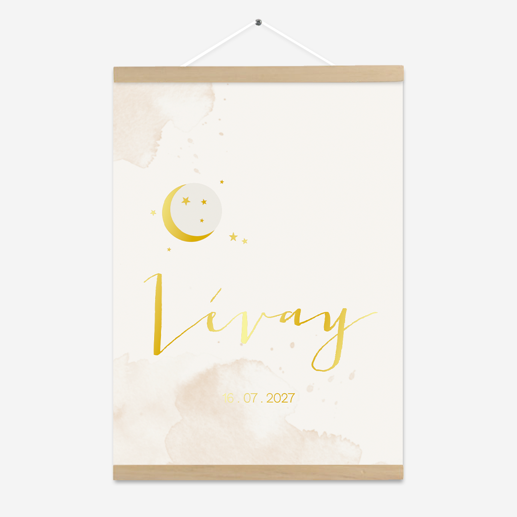 Poster Beige Goudfolie Maantje Sterretjes
