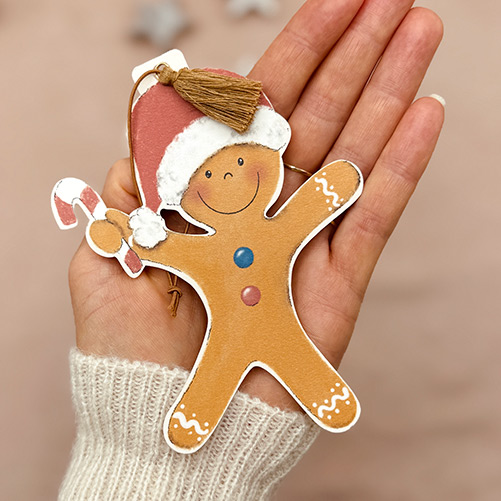 Unieke gingerbread kerstkaart met kerstmuts – Hangbare Kerstdecoratie