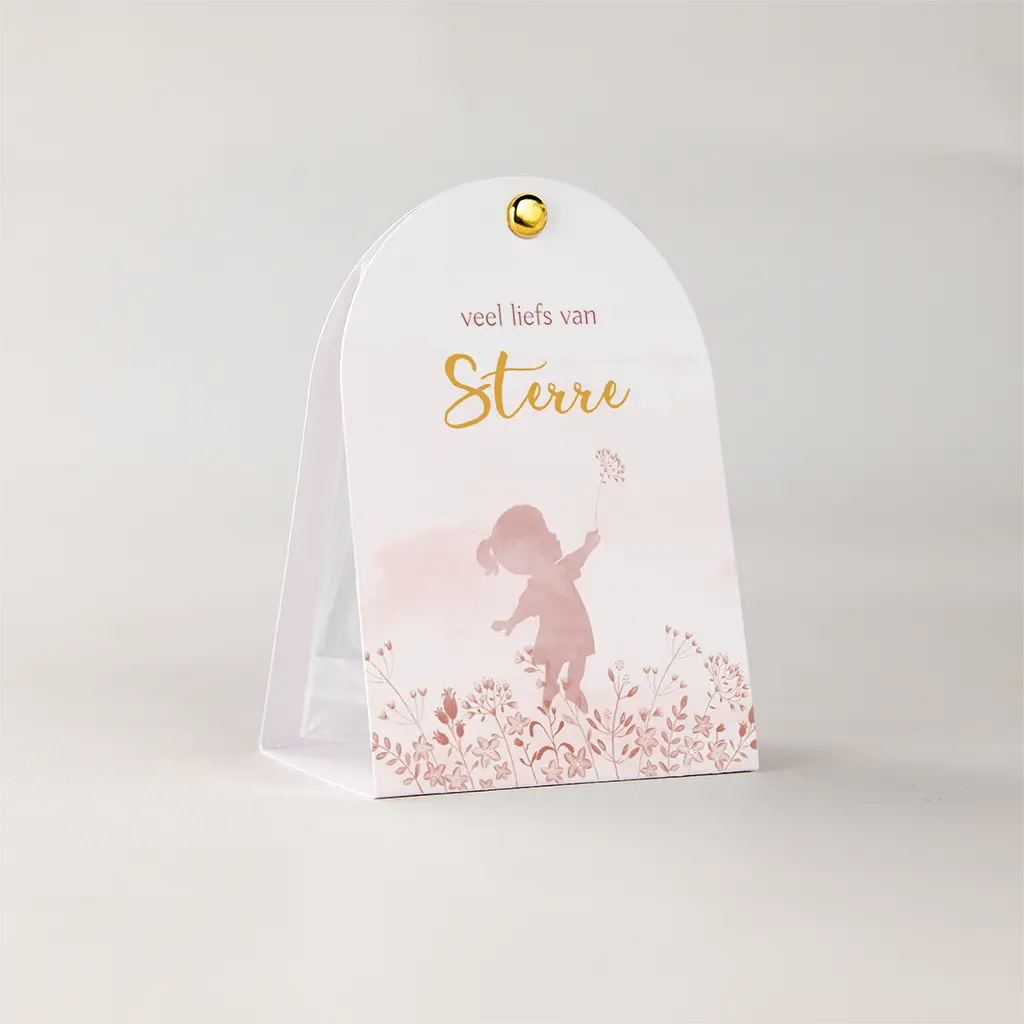 Doopsuiker snoepzakje met roze watercolour en silhouetje