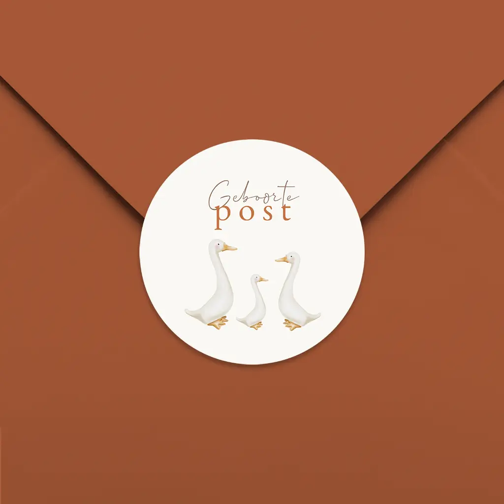 Sluitsticker gans gezin met tekst - per 25 stuks