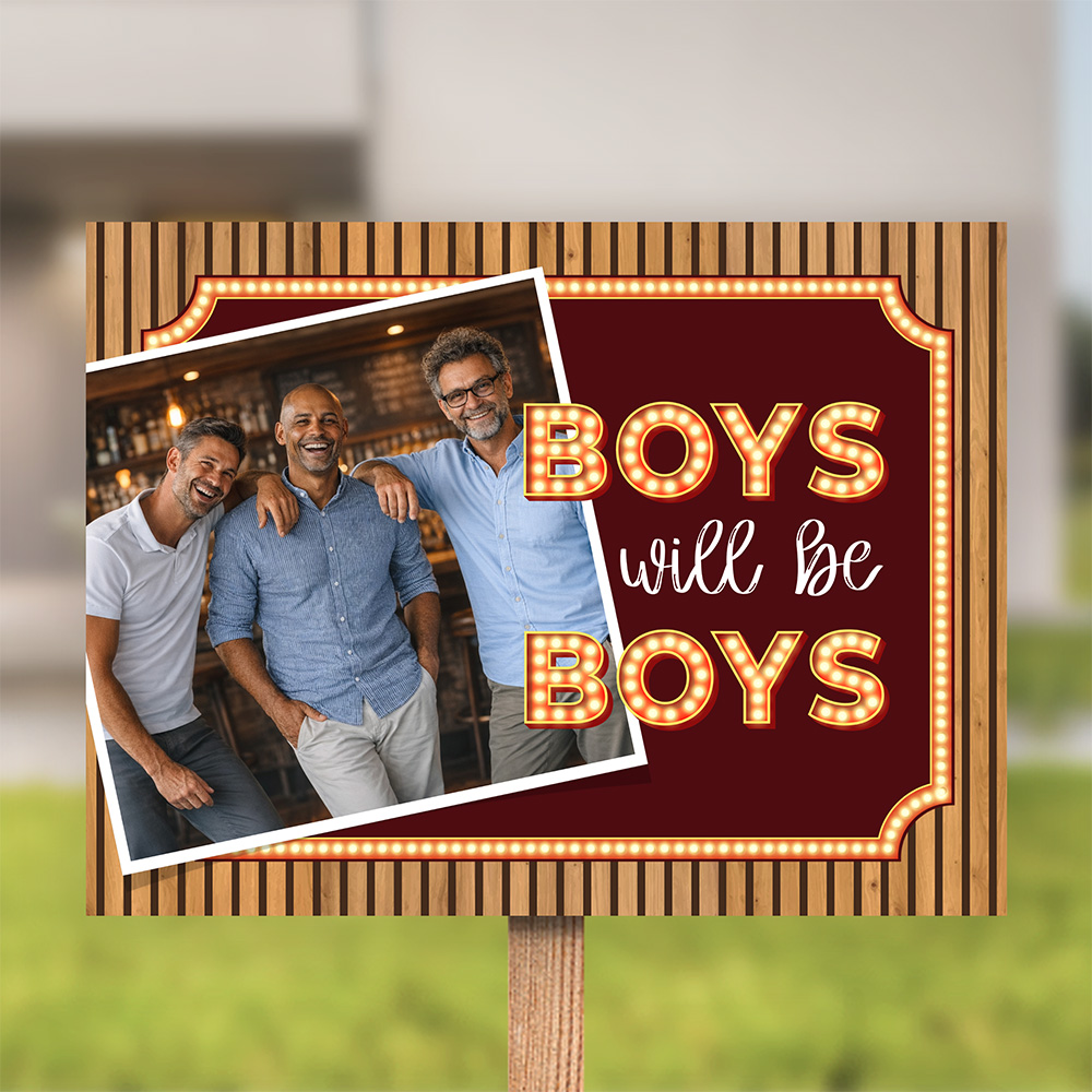 Tuinbord verjaardag 50 jaar boys will be boys met foto