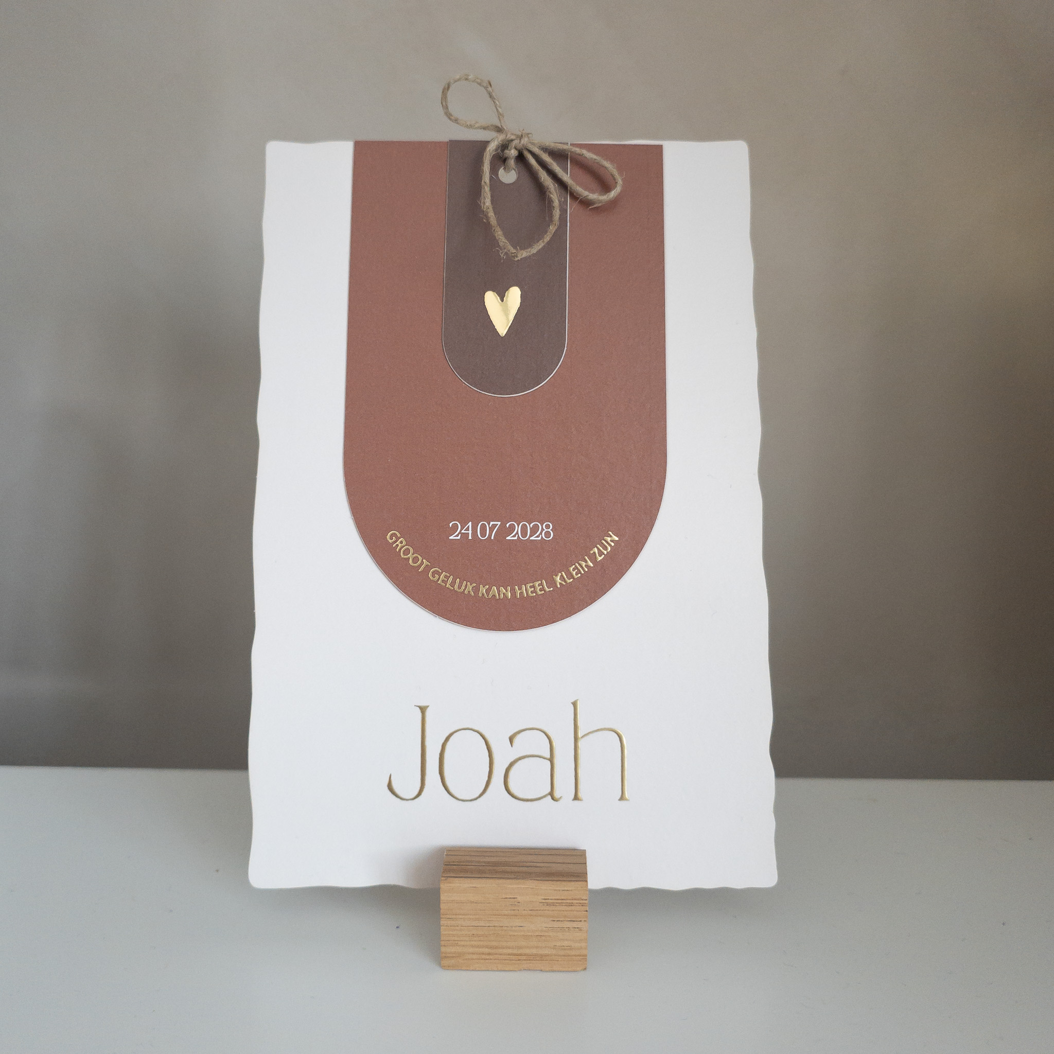 Geboortekaartje jongen terra handgeschept look labels