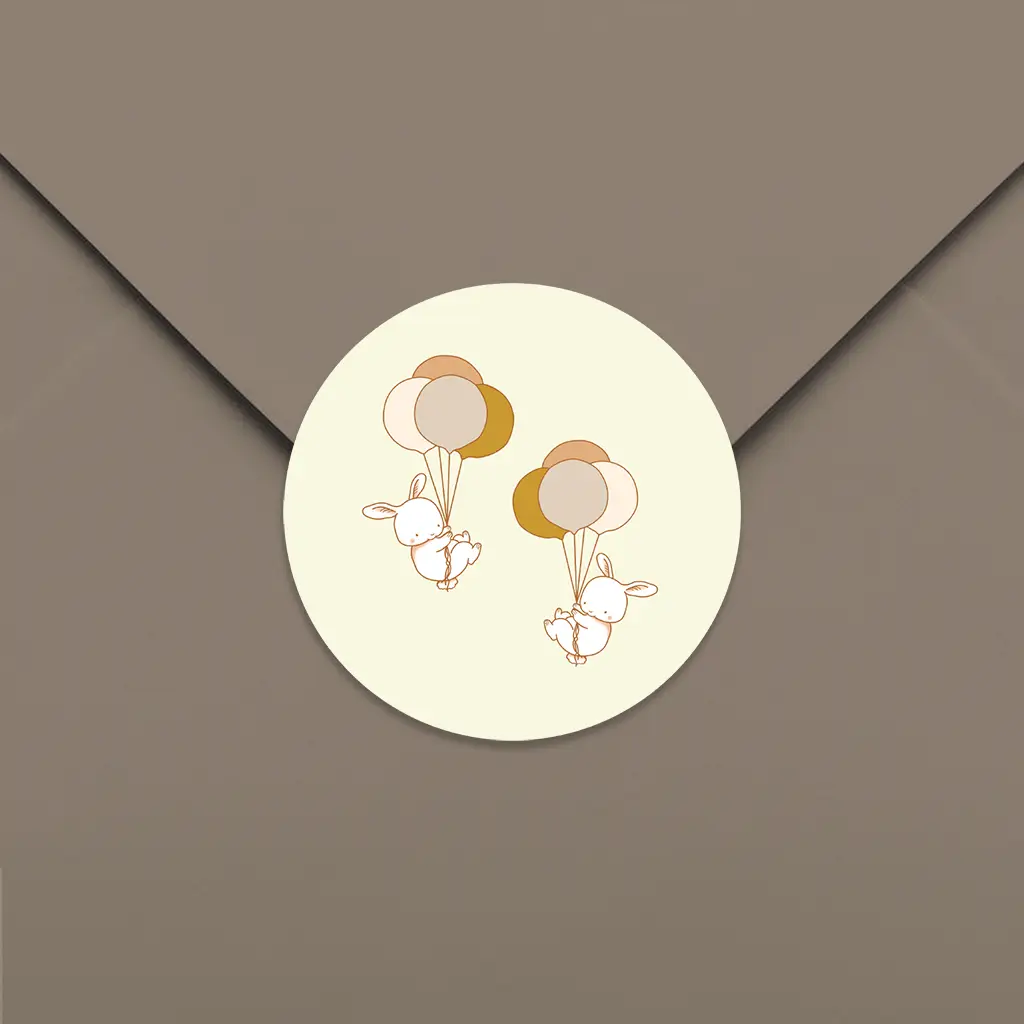 Sluitsticker tweeling geel met konijntjes - per 25 stuks