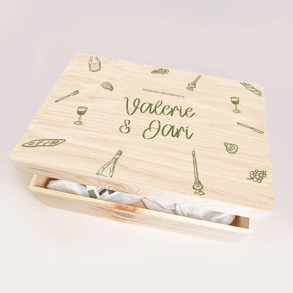Memorybox huwelijk met groene illustraties