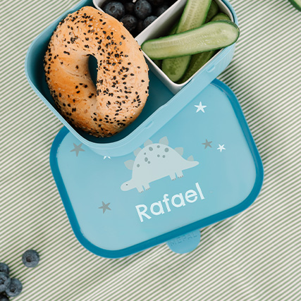 Personalisierte Mepal Lunchbox Campus mit Dinosaurier-Motiv und Namen
