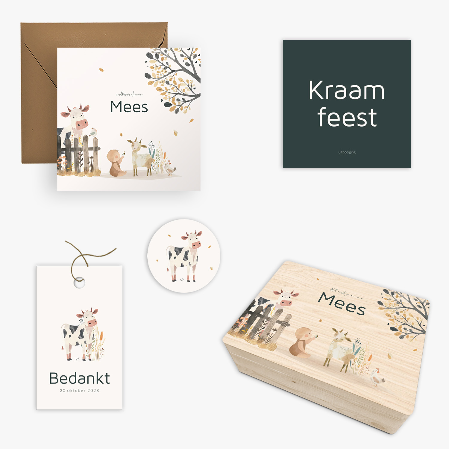 doorlink geboortekaartjes set farm friends