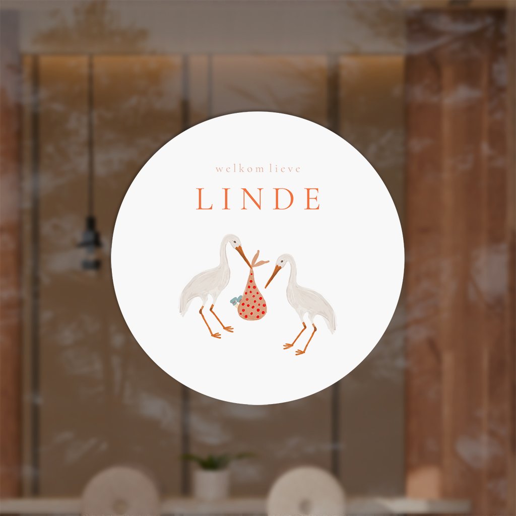 Lieve raamsticker met ooievaars en baby