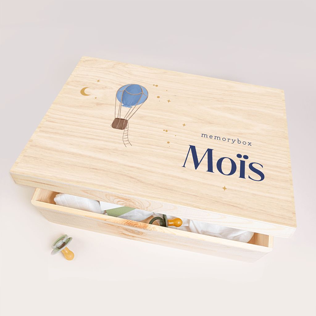 Memorybox met luchtballon en sterrenhemel
