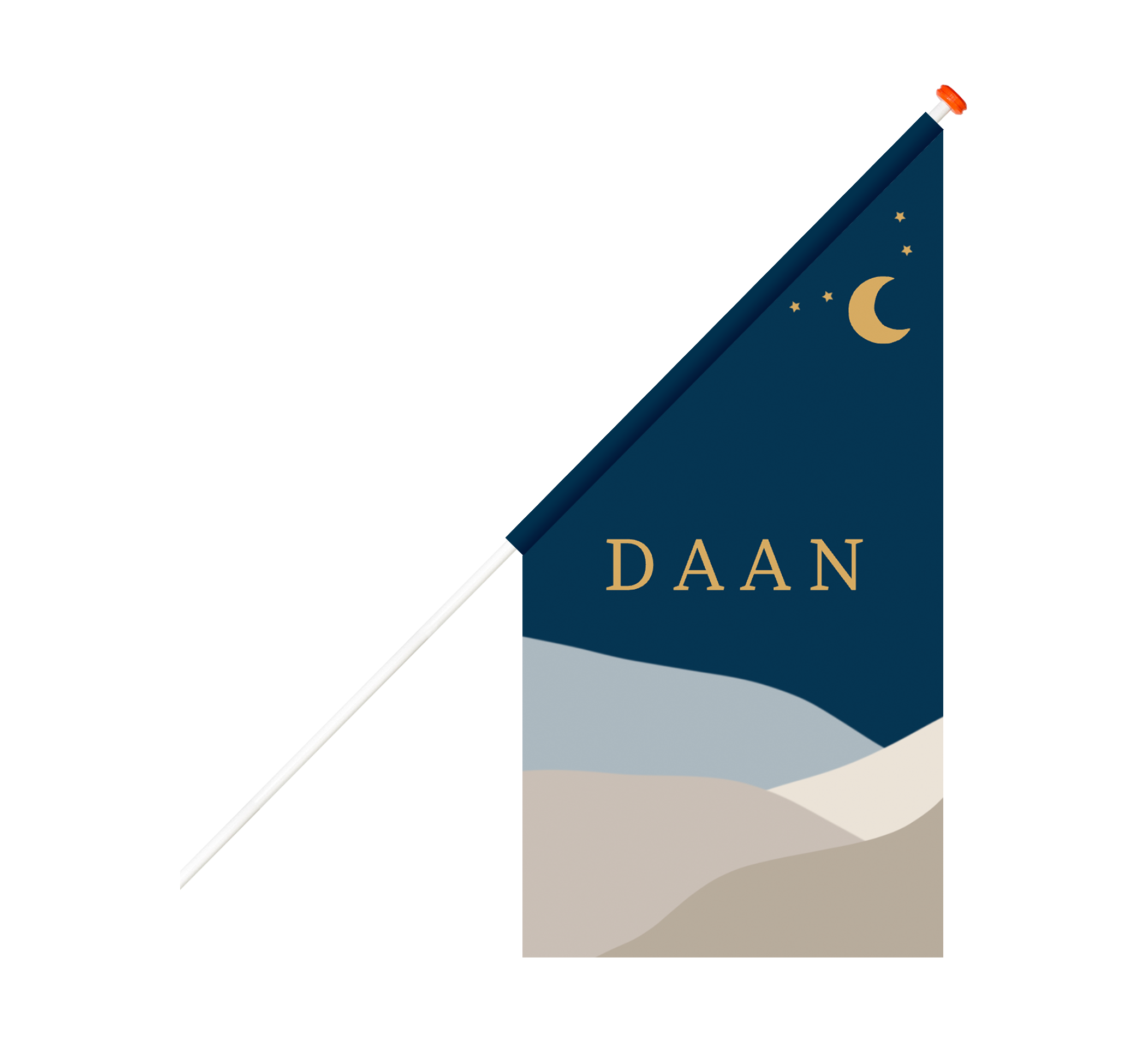 Geboortevlag blauw met berglandschap en maantje