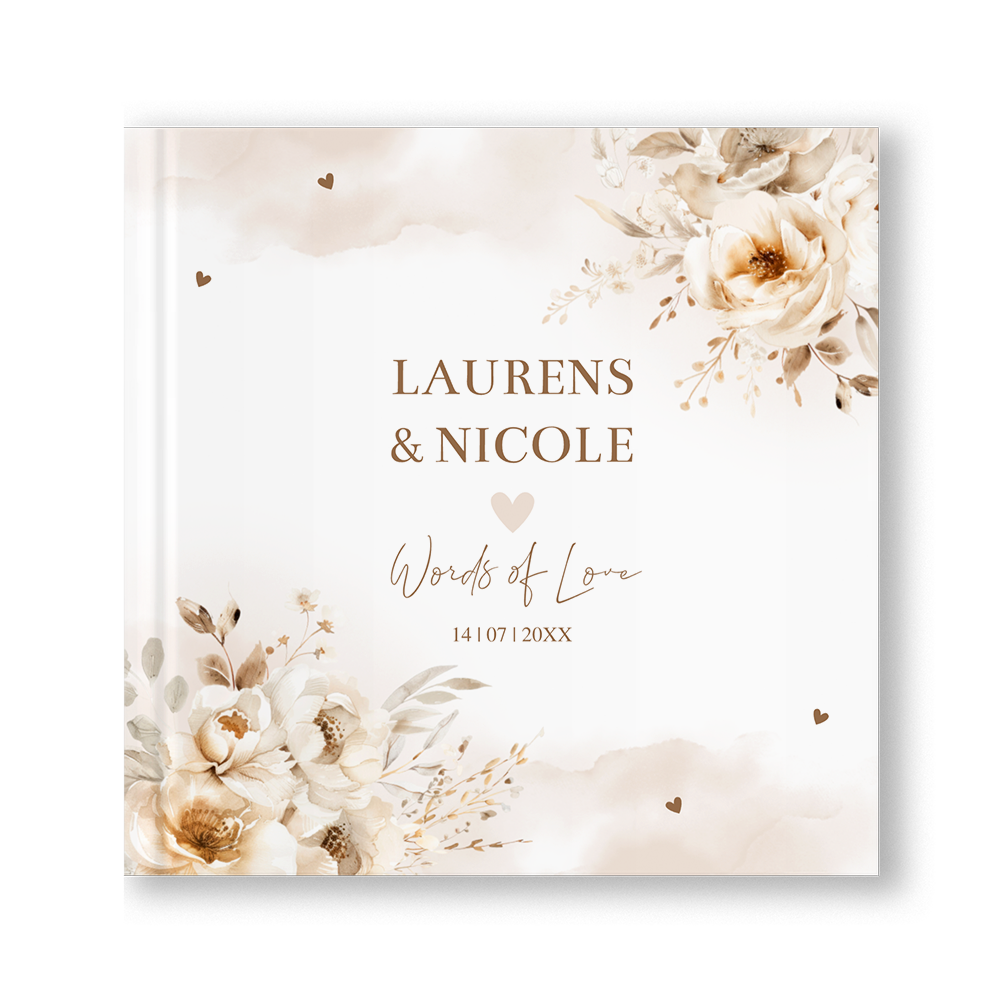 Gastenboek bruiloft bloemen beige watercolour
