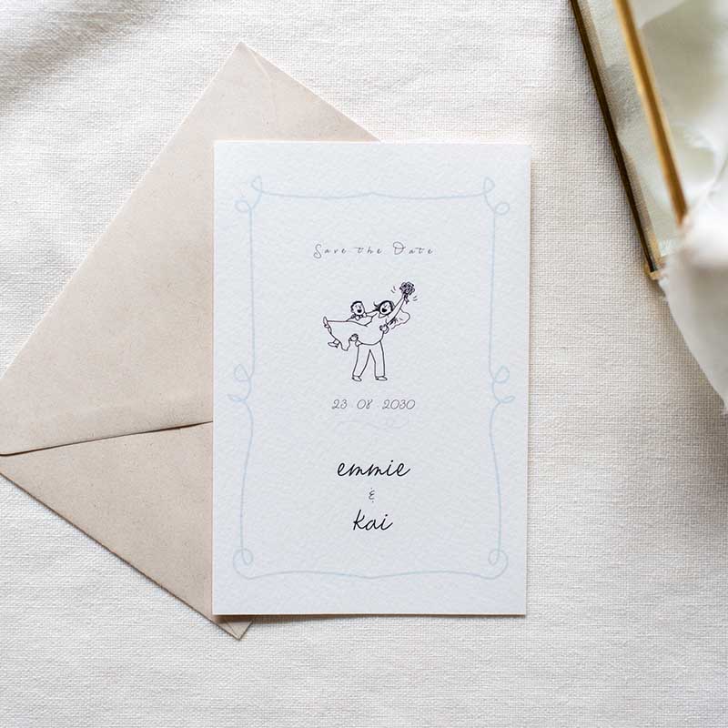 Save the Date illustratie grappig bruidspaar