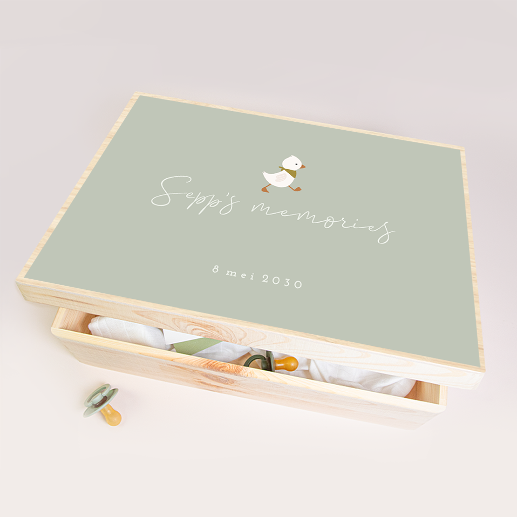 Memorybox met groene details en eendje