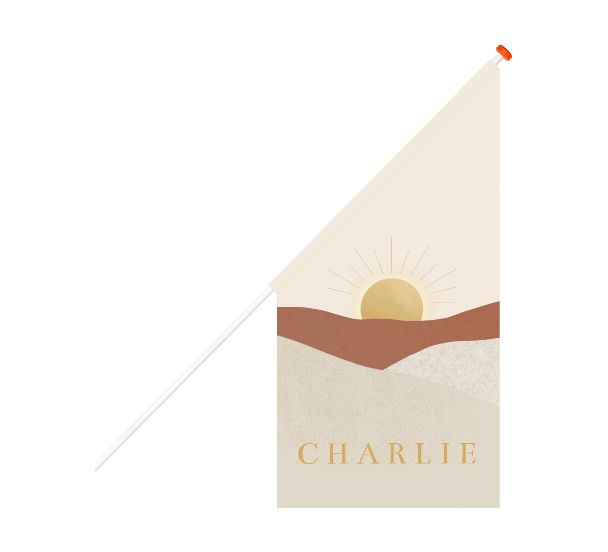 Geboortevlag berglandschap met zon