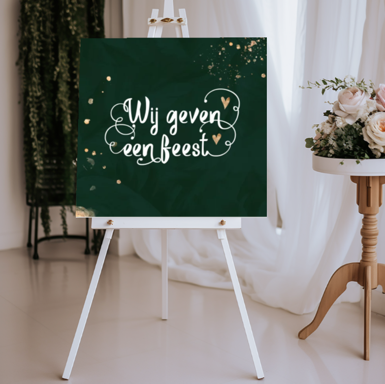 Welkomstbord wij geven een feest