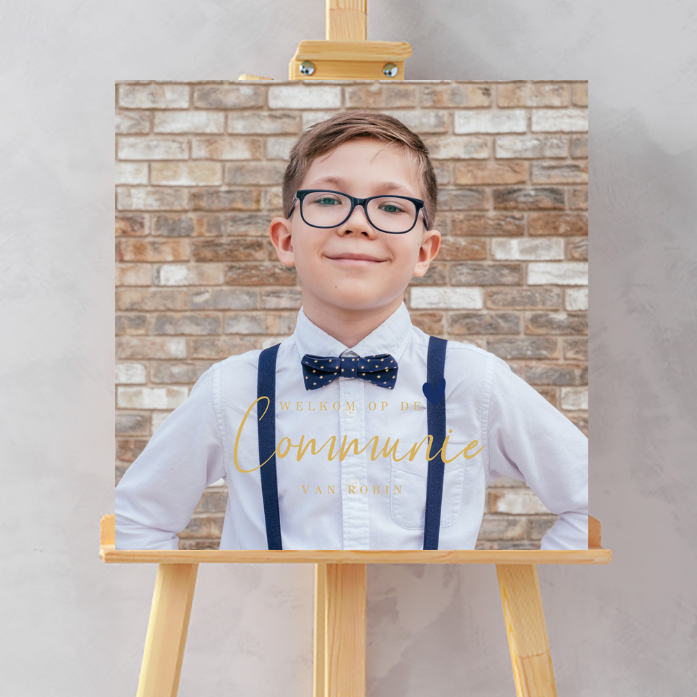 Welkomstbord communie jongen met foto